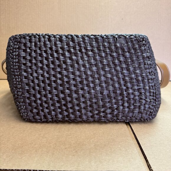 Themoire Phoebe Open Weave Straw Shoulder Bag - Black - Picture 7 of 9